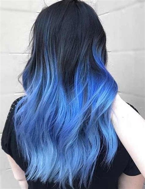 Dark Blue To Light Blue Ombre Hair Blonde Ombre Black Shirt White Background Blue Ombre Hair