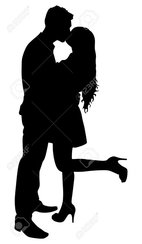 Silhouette Of Young Couple In Love Kissing Vector Illustration Sponsored Couple Young