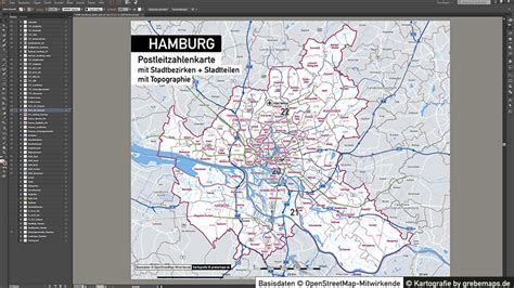 Freier eintritt mit einer karte. Hamburg Stadtplan Postleitzahlen PLZ-5 Topographie ...