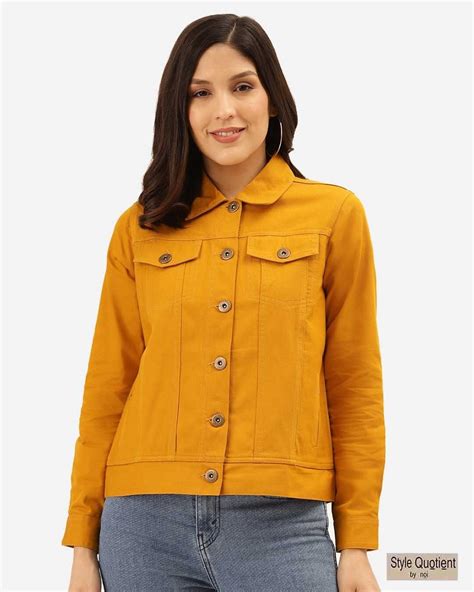Buy Style Quotient Women Mustard Yellow Solid Denim Jacket For Women