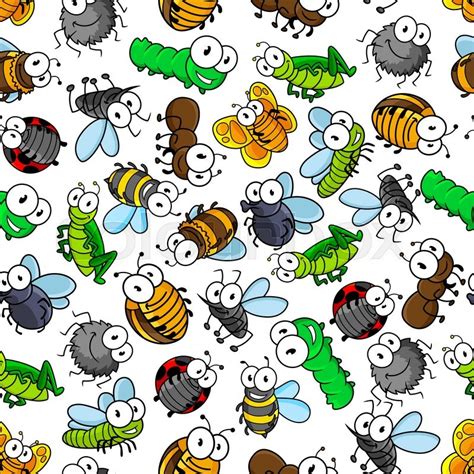 Cartoon Funny Insects Seamless Pattern Stock Vector Colourbox