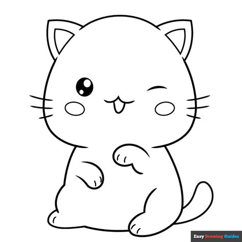 Kawaii Cat Coloring Page Easy Drawing Guides