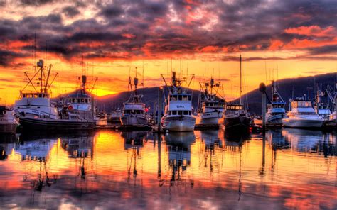 Harbor Marina Under An Amazing Sunset Hdr Wide Wallpaper For Android