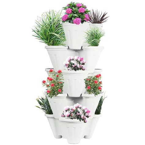Pots4nature Garden Stacking Flower Pot Tower Vertical Plastic Garden