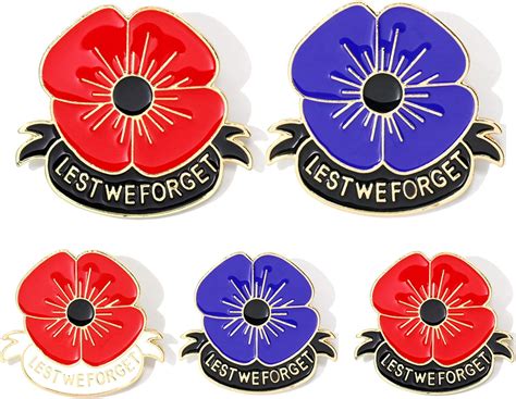 Ttoven 5pcs Red Purple Poppy Pin Badge Enamel Brooch Remembrance Day