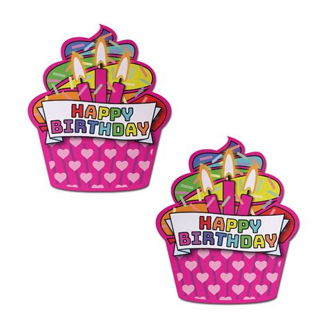 Cupcake Pink And Multi Color Glitter Happy Birthday Nipple Pasties By Pastease®