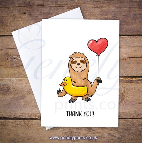 Thank You Card Funny Sloth Thank You Card Sloth Card Etsy