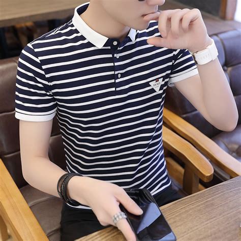 ♠ Black And White Horizontal Stripes Polo Unlined Upper Garment Of