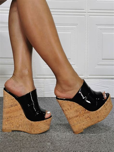mens high heel sexy sandals black patent pu upper open toe wedge heel sexy shoes plus size shoes