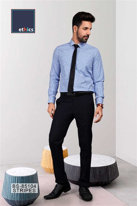 Blue Stripes Unstitched Uniform Shirts And Pant Formal Work Wear For