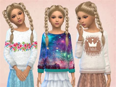 Set Of 3 Girls Sweatshirts For Everyday Found In Tsr Category Sims 4 Female Child Everyday