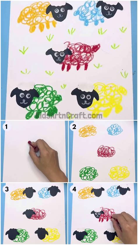 How To Draw Herd Of Sheep Easy Tutorial For Kids Kids Art And Craft
