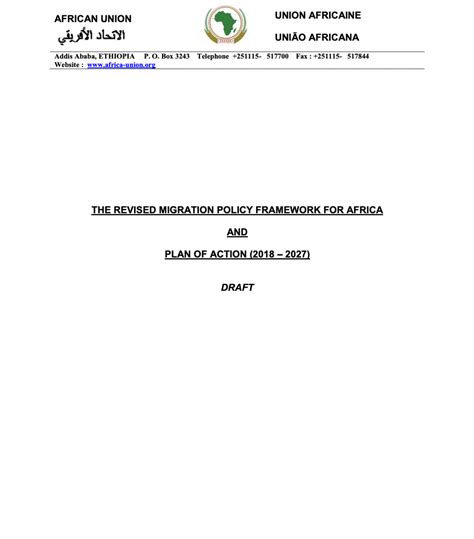 The Au Revised Migration Policy Framework For Africa And Plan Of