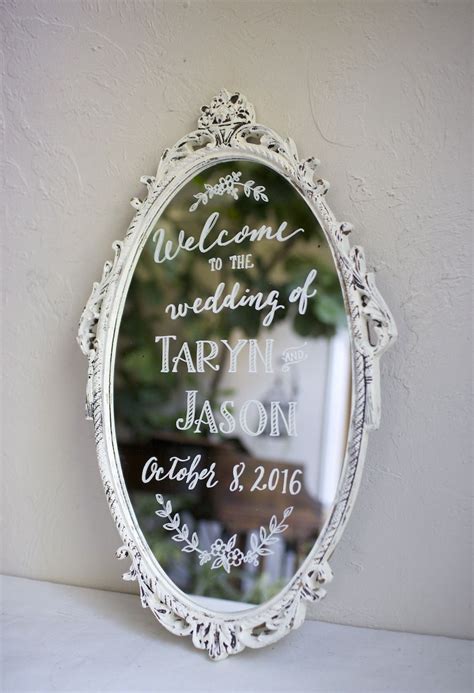 Wedding Welcome On Shabby Chic Vintage White Mirror Hand Painted