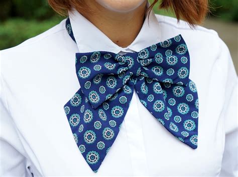 Navy Blue Bow Tie Women Self Tie Bow Pattern Necktie Etsy