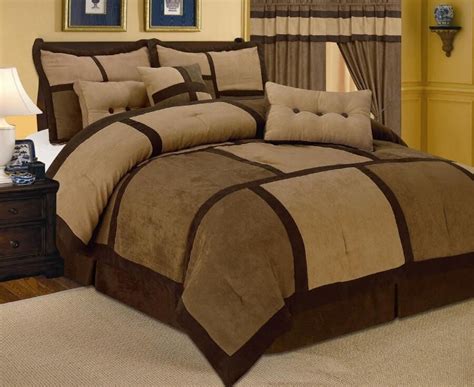 Blue and brown bathroom accessories. Brown Micro Suede Patchwork Comforter Set Cal King Size 7 ...