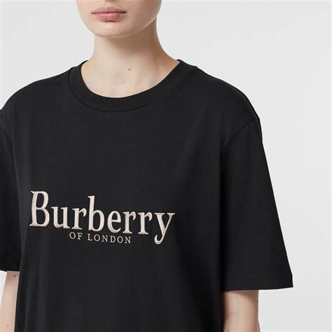 Embroidered Archive Logo Cotton T Shirt In Black Women Burberry