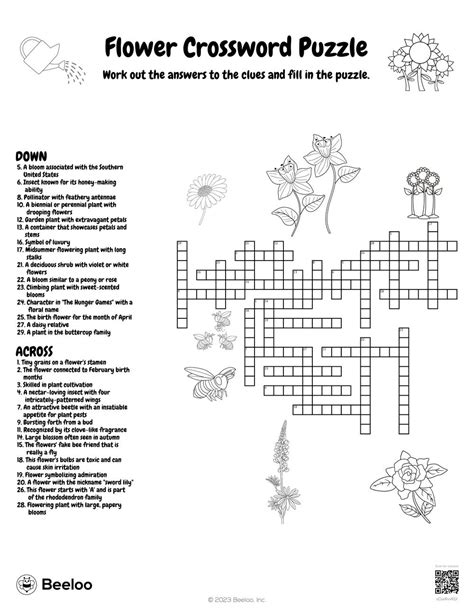 Flower Themed Crossword Puzzles Beeloo Printable Crafts And