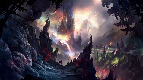 Wallpaper Dark Cave Landscape Underworld Towers