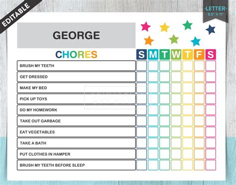 Simple Chore Chart Free Printable