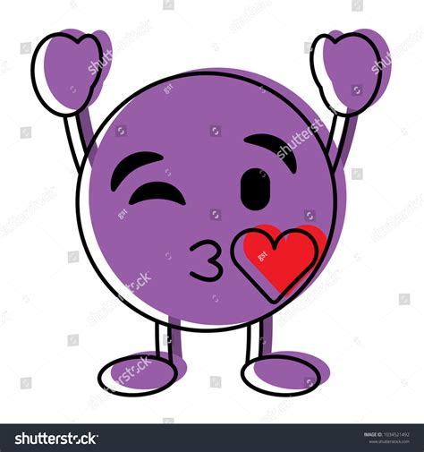 purple emoticon cartoon face blowing kiss เวกเตอร์สต็อก ปลอดค่าลิขสิทธิ์ 1034521492