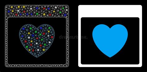 Flare Mesh Network Favourite Heart Calendar Page Icon With Flare Spots Stock Vector