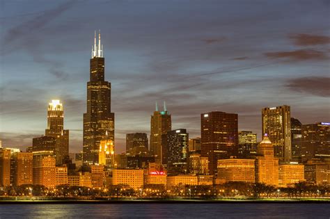 The Chicago Skyline Is Lit Up At Night