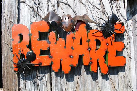 Recycled Metal Beware Sign Halloween Wall Decor Fall Sign Halloween