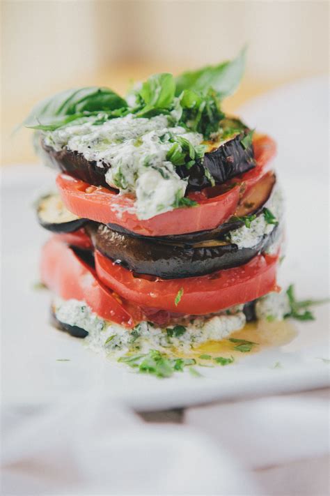 Grilled Eggplant And Tomato Stacks Recipes Food Vegetarian Recipes
