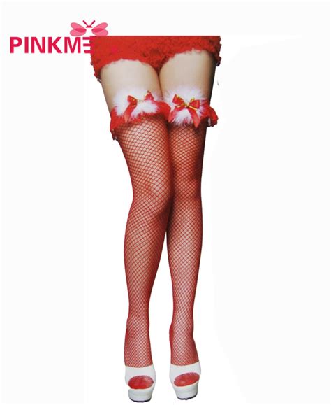 Sexy Women Christmas Fancy Stockings Red Black Silk Stocking Wool Ball Bow Bell Over Knee Socks