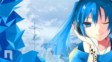 4554803 Anime Blue Hair Blue Eyes Headphones Anime Girls