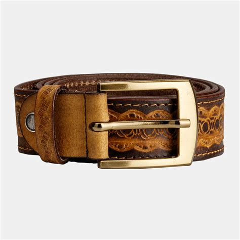 Mens Genuine Leather Western Embossed Belt With Buckle Finelaer