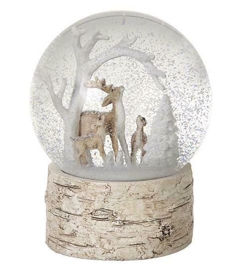 Beautiful Deer Winter Scene Christmas Snow Globe On A Wood Effect Base