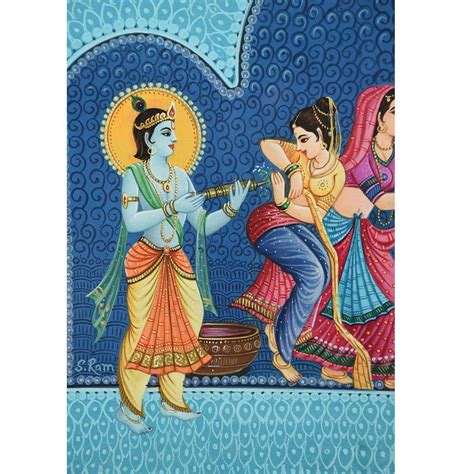 Painting Of Lord Radha Krishna Playing Holi With Gopis