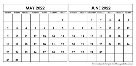 May June 2022 Calendar May 2022 Calendar