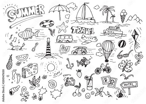 Hand Drawn Summer Doodles Stock Vektorgrafik Adobe Stock