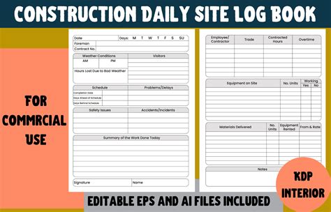 Construction Daily Site Log Book Graphic By Cool Worker · Creative Fabrica