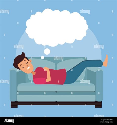 Colorful Scene Guy Sleep With In Sofa With Cloud Callout Stock Vector