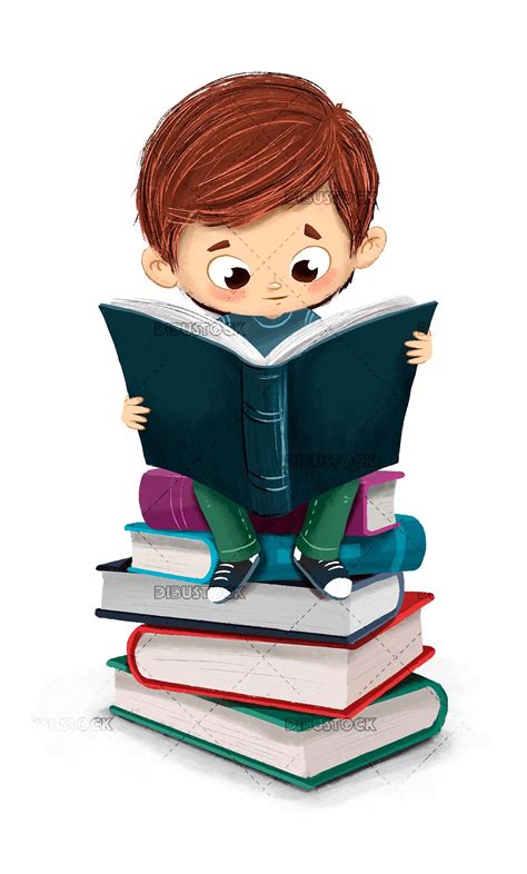 Niño Leyendo Un Libro Sentado Ilustraciones De Cuentos Infantiles