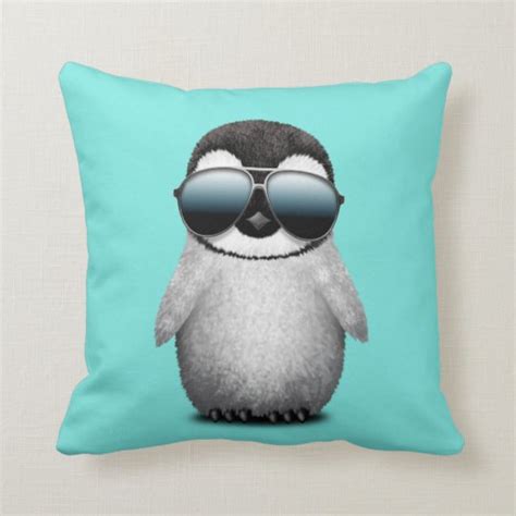 Cute Baby Penguin Wearing Sunglasses Throw Pillow