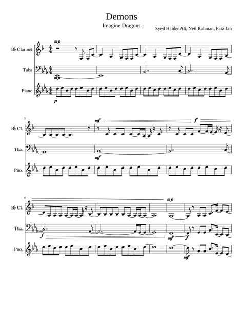 Demons Imagine Dragons Sheet Music For Clarinet Piano Tuba Download