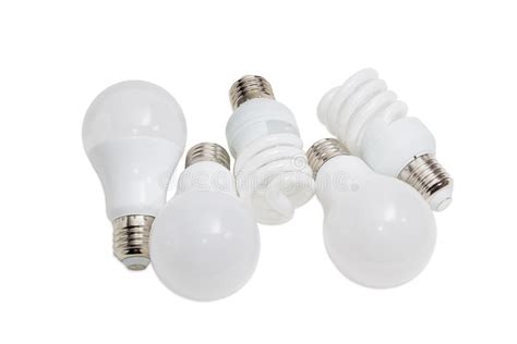 Various Energy Saving Electric Lamps Of Different Types Stock Image