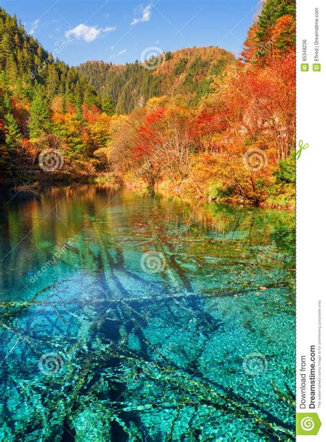 Scenic View Of The Five Flower Lake Multicolored Lake Stock Photo
