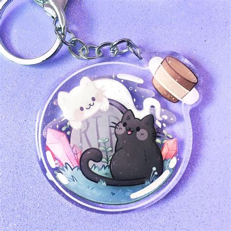 Halloween Cat Ghost Acrylic Keychain 25 In Double Sided