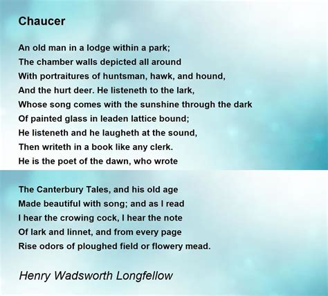 Chaucer Poem By Henry Wadsworth Longfellow Poem Hunter