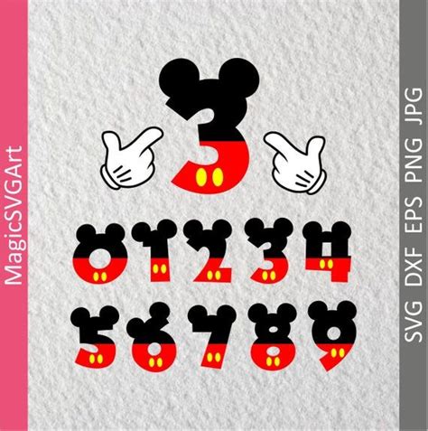Mickey Mouse Numbers With Ears And Mickey Hand Birthday Disney Numbers
