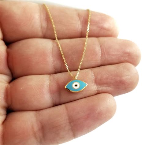 K Greek Evil Eye Necklace Pendant K Yellow Solid Gold Etsy