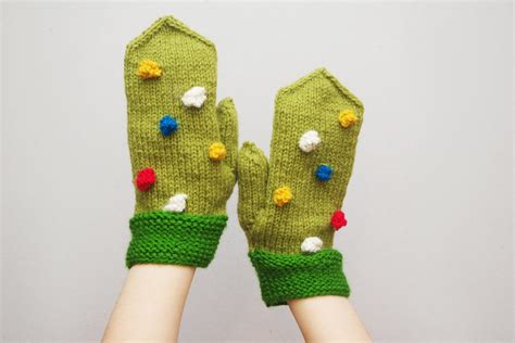Good Mood Mittens Green Mittens With Colorful Dots Teens Etsy