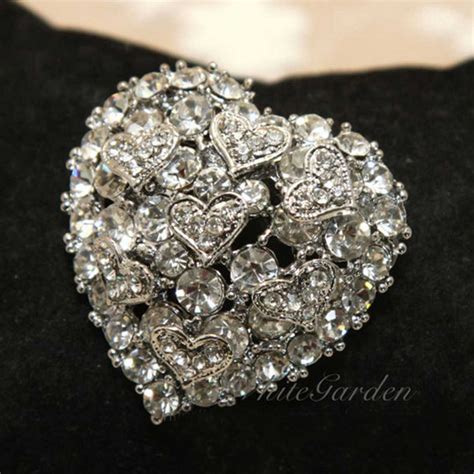 Crystal Rhinestone Heart Craft Jewelry Wedding Cake Silver Plated