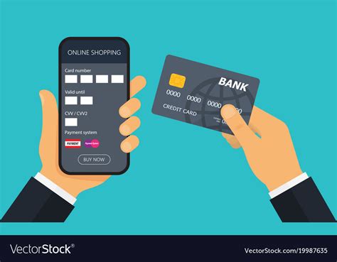 Connect your card reader easily through a standard headphone jack on your apple ios or android device. Hand with credit card for payment mobile payment Vector Image